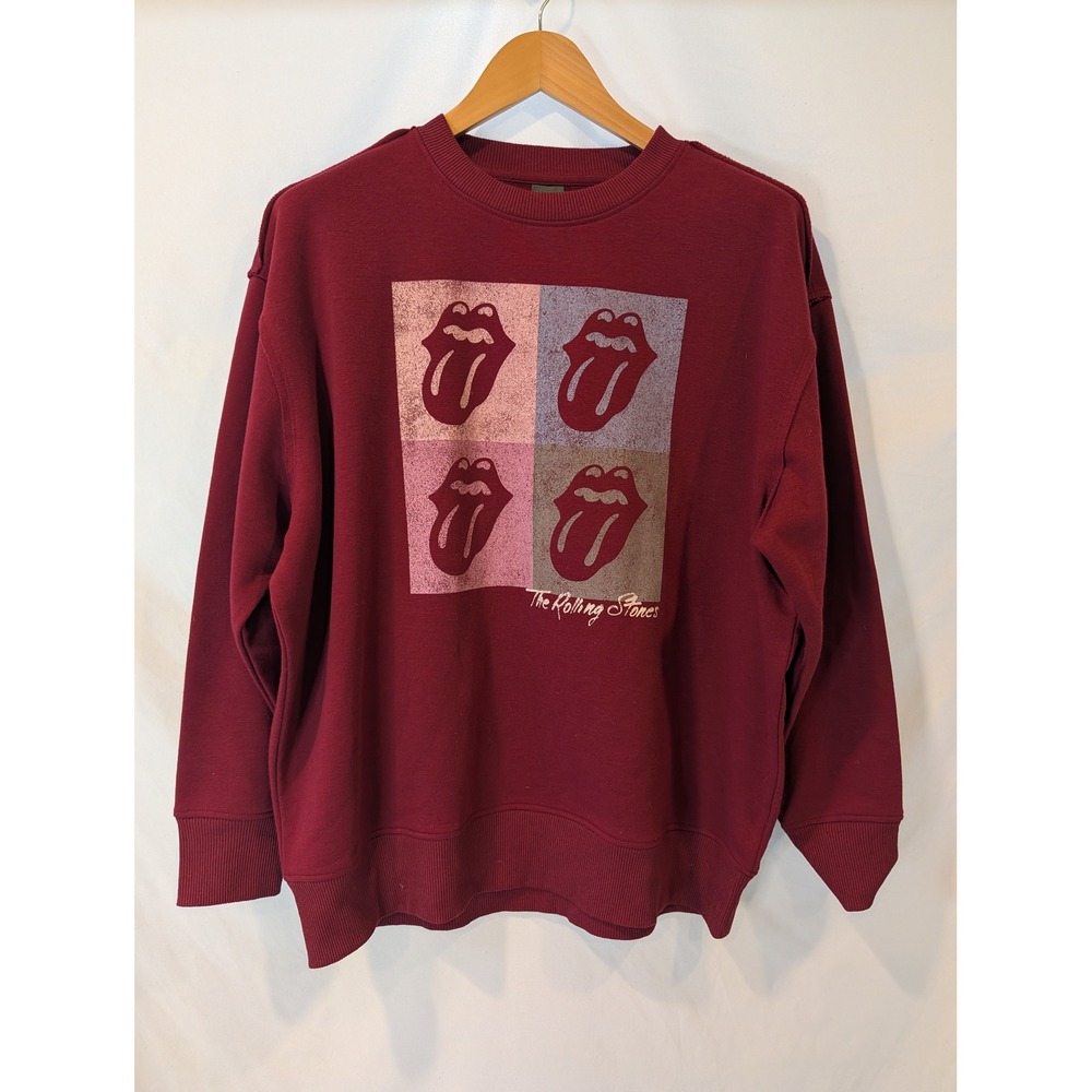 Terra & Sky Rolling Stones Graphic Sweatshirt Burgundy 1X 16W-18W Pop Art Tongue